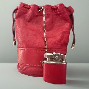 Vintage Rolfe 1960's Red Leather Draw String Pouch Bag with Automatic Super 🔥